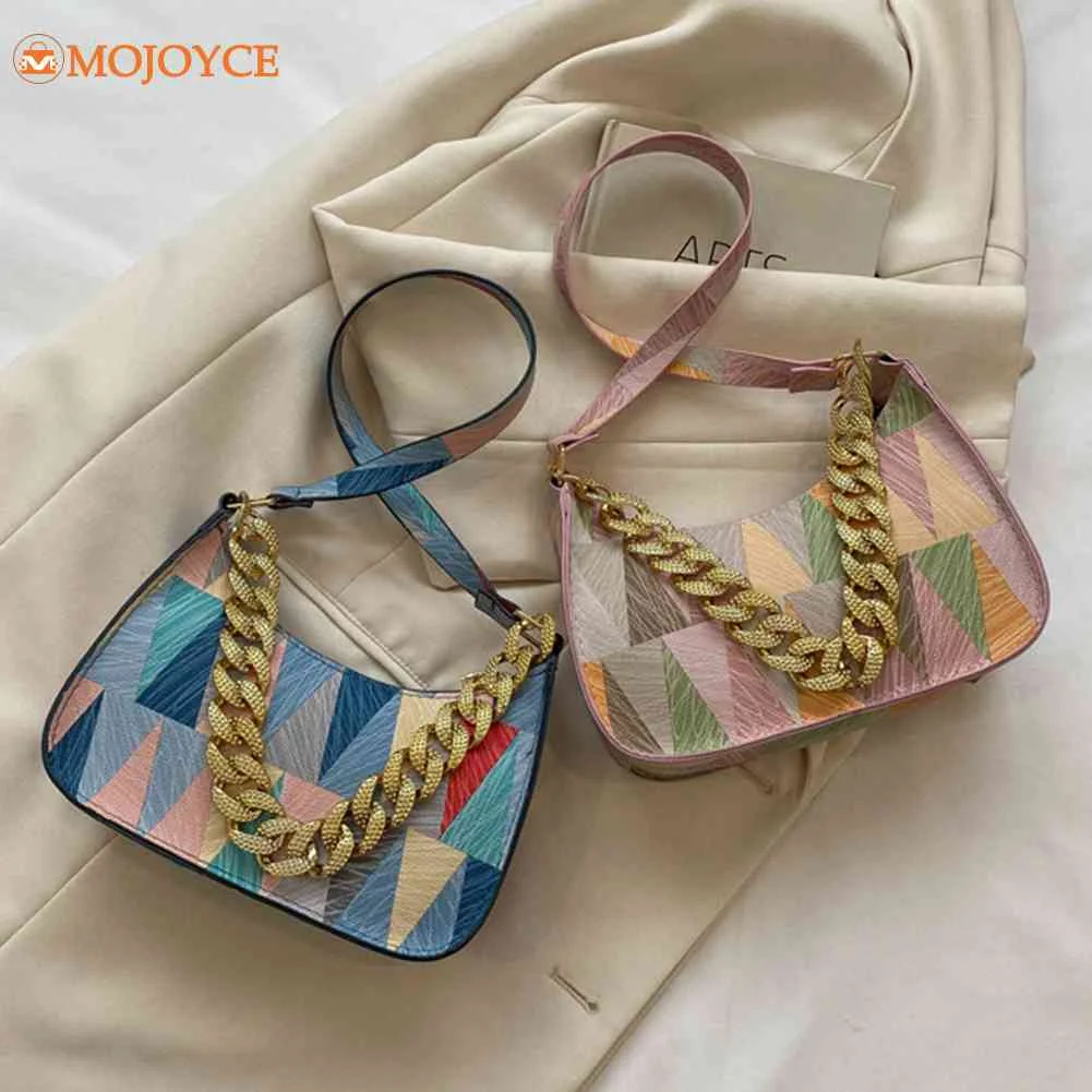 Women's Bag 2023 Trendy Colorful Geometry Pattern Handbag Thick Chain Shoulder Armpit Bag Ladies Luxury Hand Bags Purse Clutches