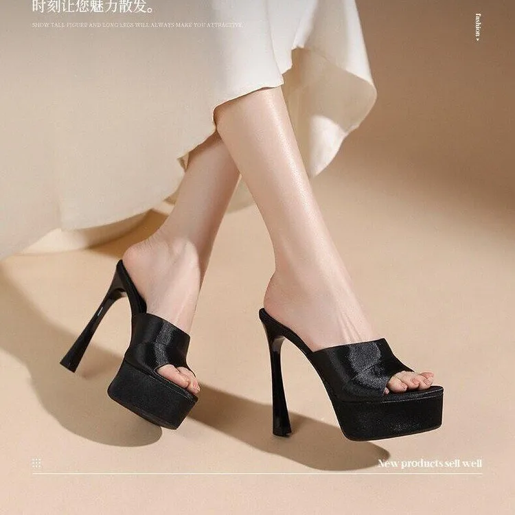 

Водонепроницаемые женские босоножки на платформе с открытым носком на высоком каблуке, лето 2026, новая коллекция, простые модные атласные туфли на шпильке