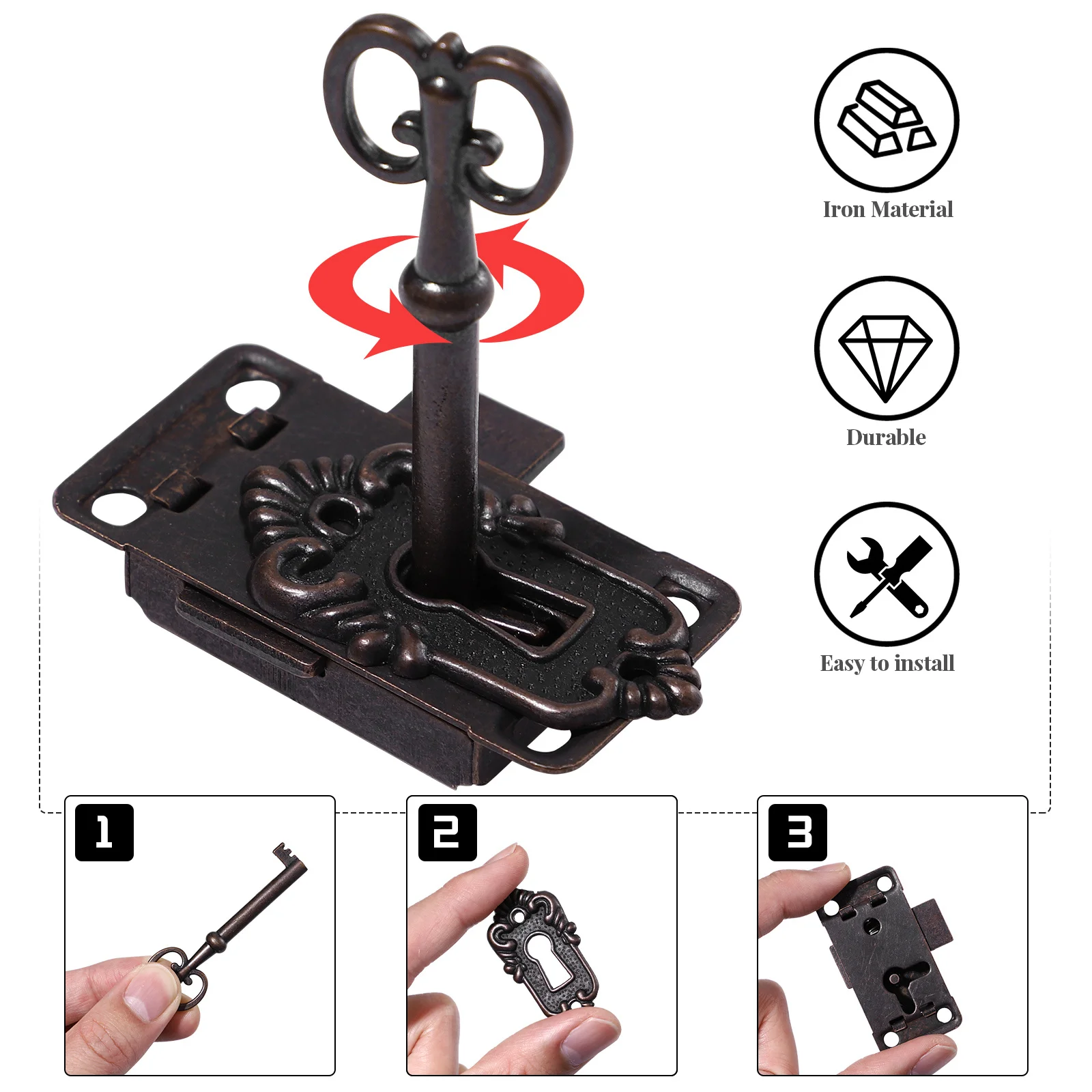 2 Buah Kunci Dekoratif Kunci Furnitur untuk Kotak Perhiasan Lemari Penyimpanan Kayu Kait Lemari Logam Antik