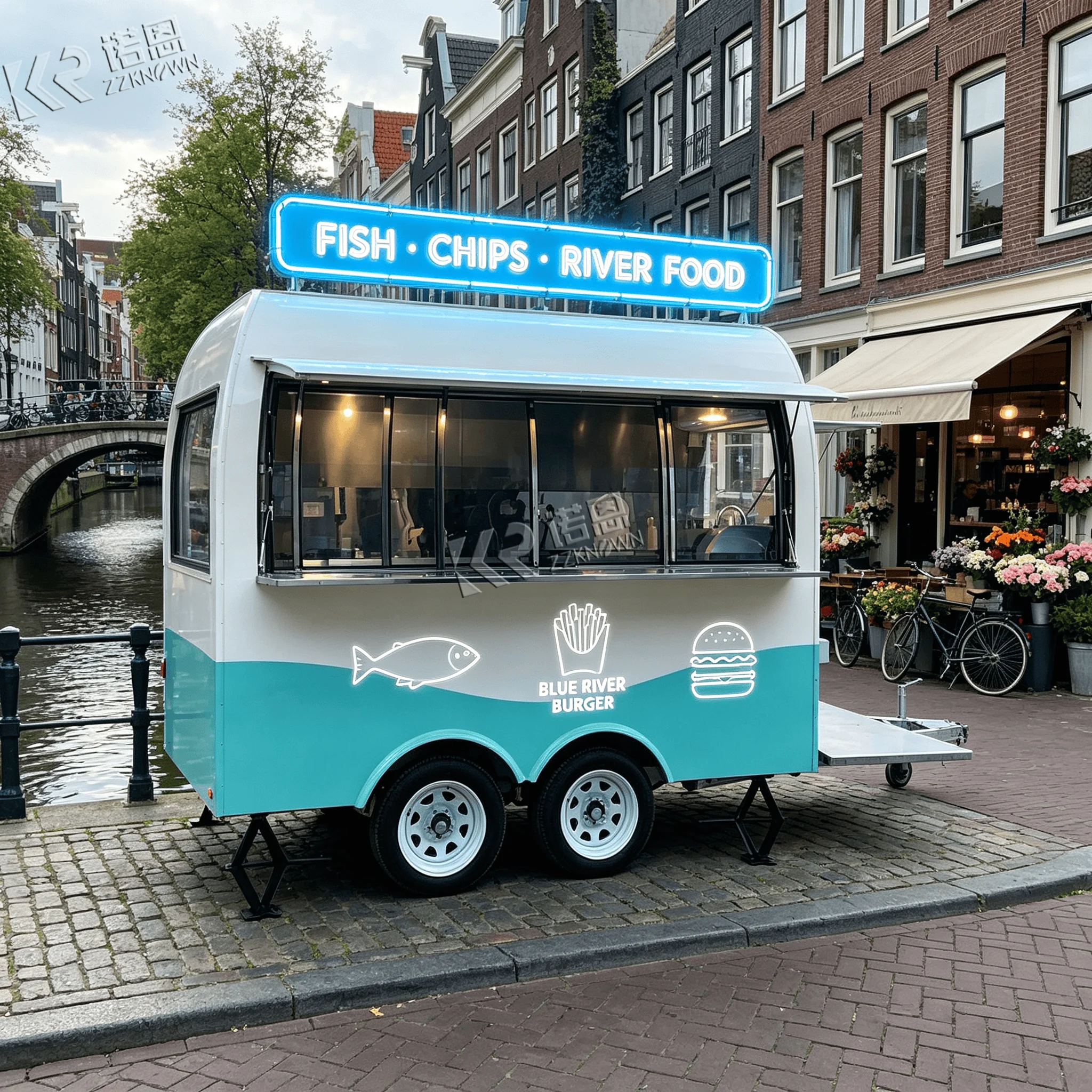 2.9m Curved‑Shape Concession Food Trailer Compact Tow Chassis for Seaside Frozen Dessert Vending