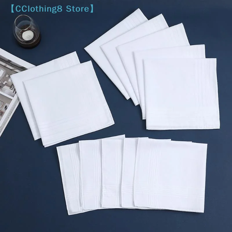 6/12Pcs Men's Pure White Handkerchiefs Women's Plain Handkerchiefs Pure Cotton Handkerchiefs Flap Pocket Pants Scarf【AliS8】