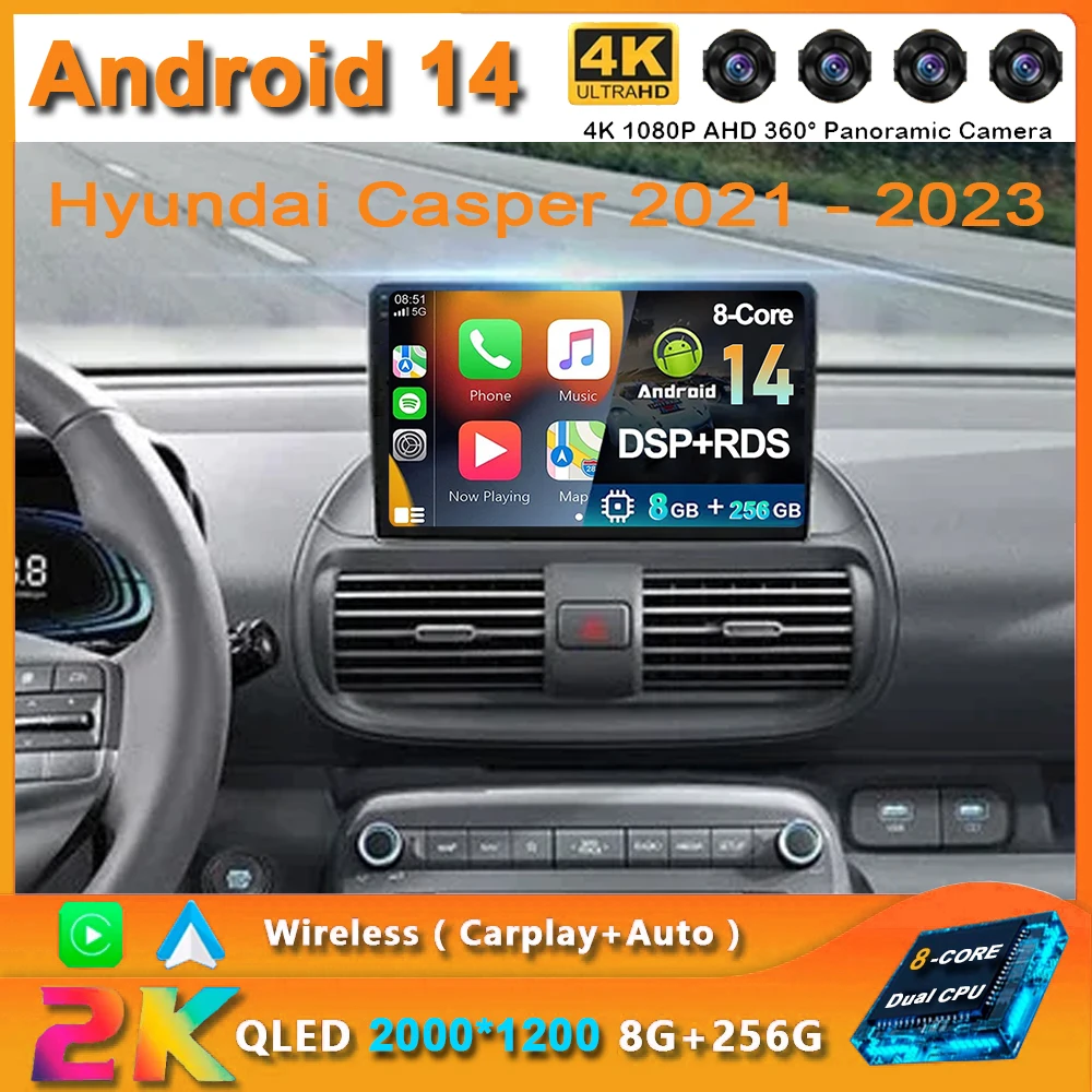 

2din Android 14 Car Radio Car Stereo For Hyundai Casper 2021 -2023 Car Multimedia Player GPS Navigation 4G WIFI DSP Carplay Auto