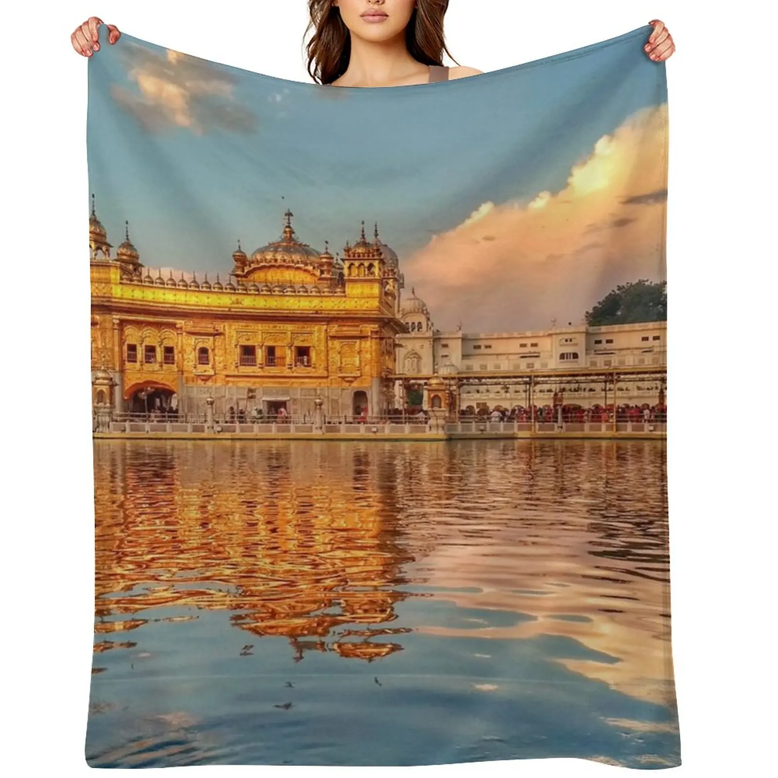 The Golden Temple - Sunrise Morning View Throw Blanket Beach Extra Large Throw Luxury Throw Soft Big Blankets