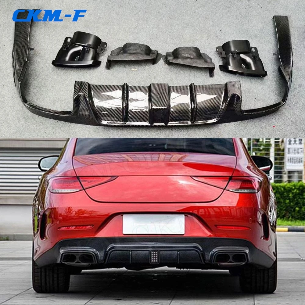 

Carbon Fiber Rear Bumper Lip Diffuser with Light Exhaust for Mercedes Benz CLS Class C257 CLS260 300 350 450 CLS53 AMG 2019 UP