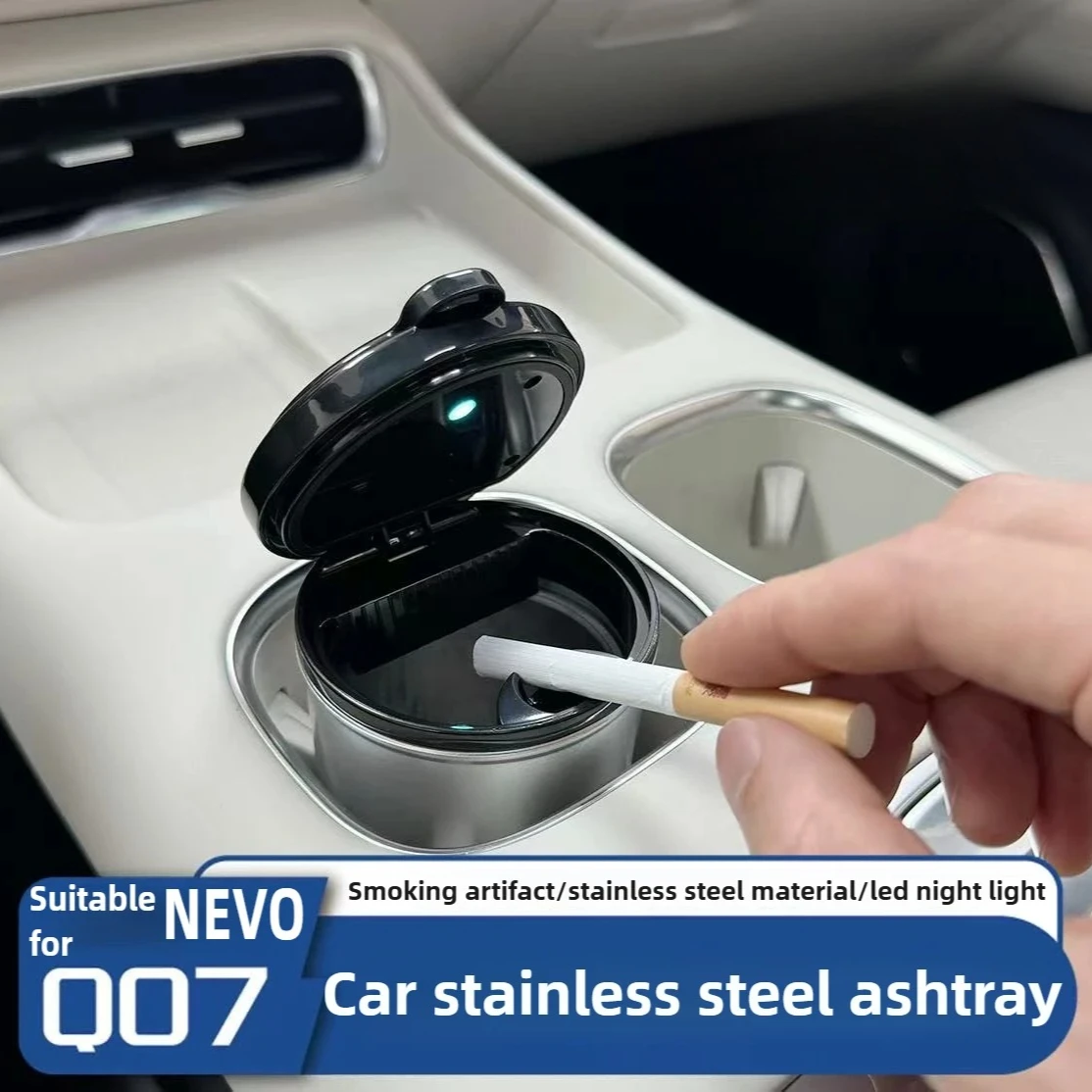Car Cigarette Ashtray Cup LED Light Portable Detachable Stainless Steel Cigarette Ash Cup for Changan NEVO Q07 Car Accessories