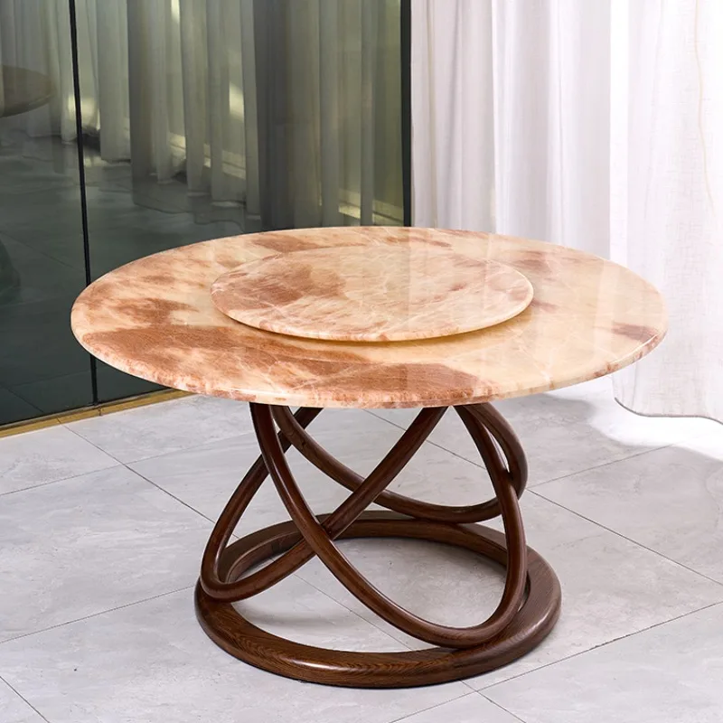 

Unique round marble countertop round dining table with revolving center for dining room furniture