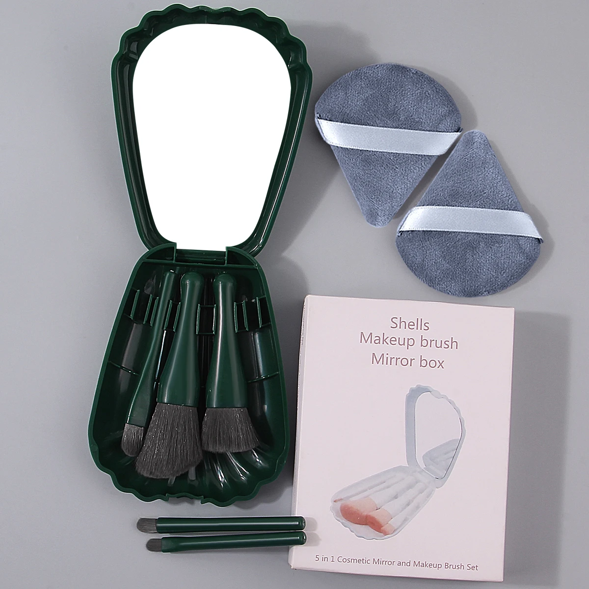8-teiliges tragbares Reisespiegelgehäuse-Set, 5 Make-up-Pinsel + 2 trockene und nasse Puderquasten mit doppeltem Verwendungszweck, einfach zu verwendende Make-up-Tools für Anfänger