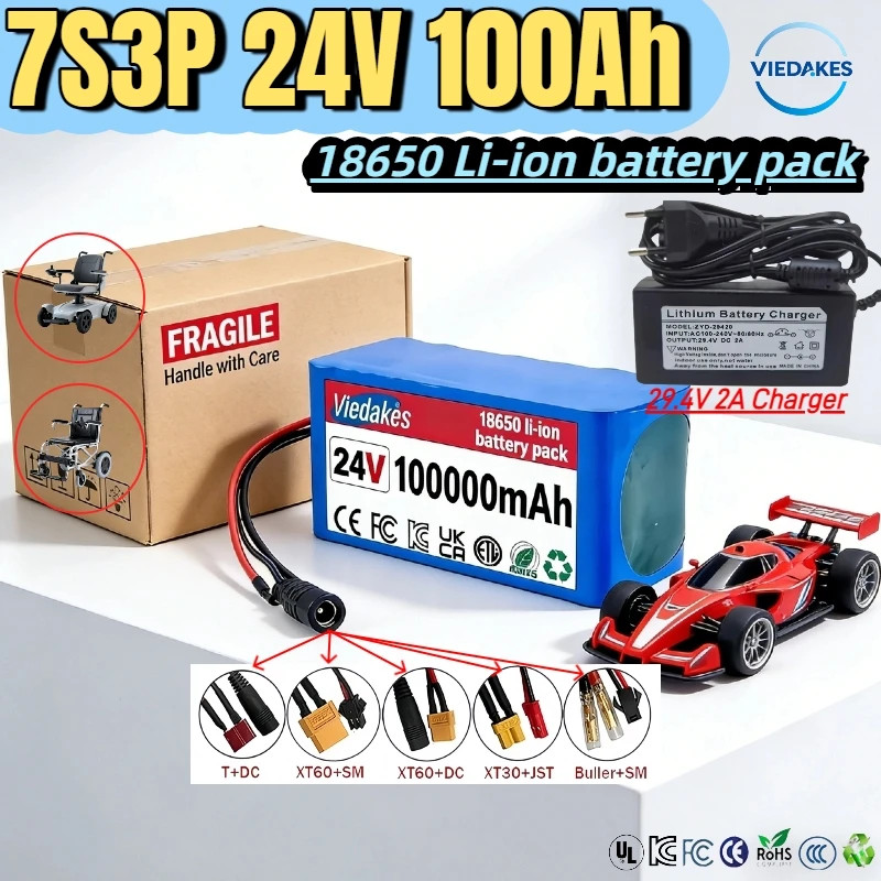 

24V 100000mAh 7S3P Battery Pack, 60AH/80AH/100AH 18650 Lithium ion 24V Battery, Electric wheelchair toy car battery☆♤✔