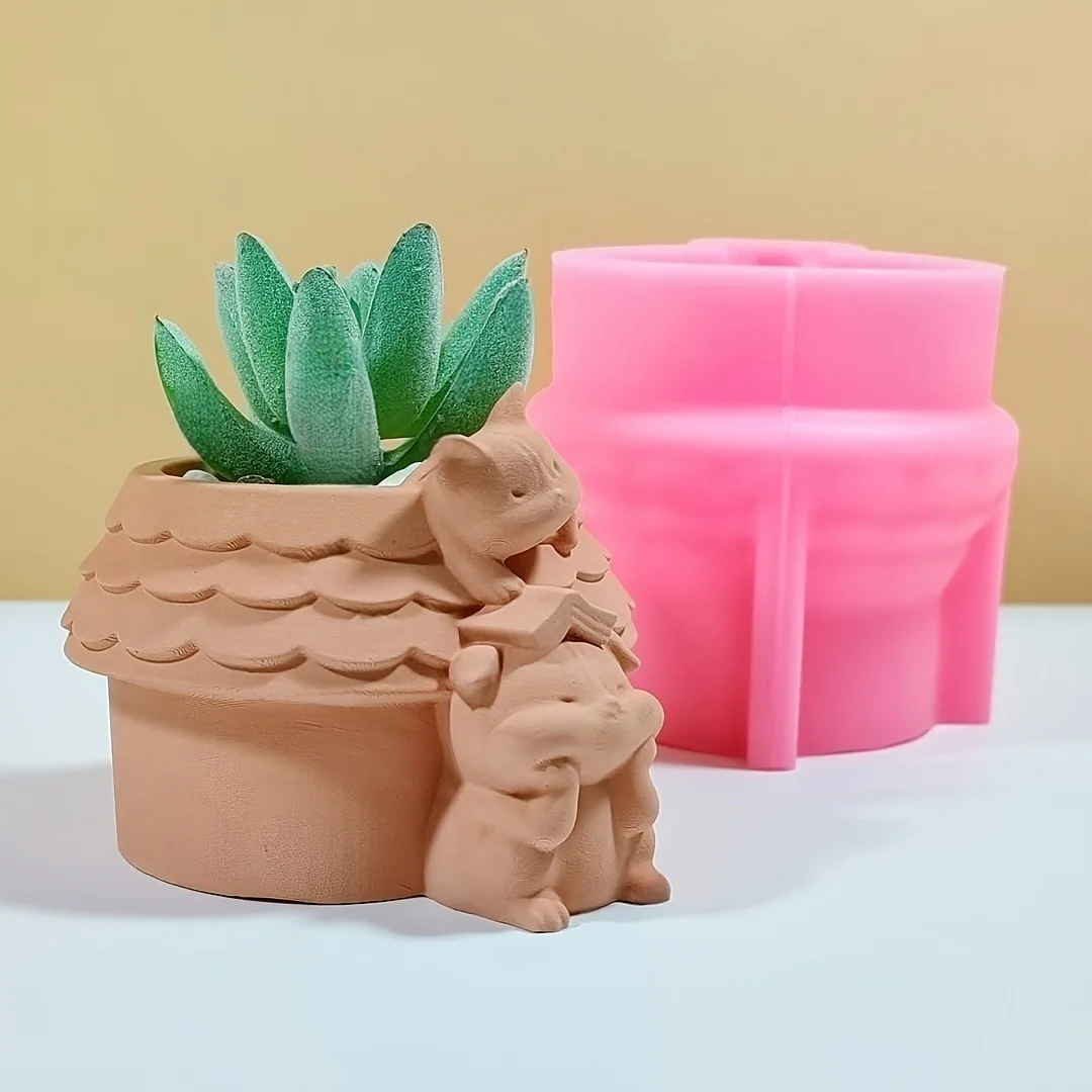 Rabbit house succulent plant pot epoxy resin silicone mold animal pig house storage box candle cup concrete cement gypsum mold