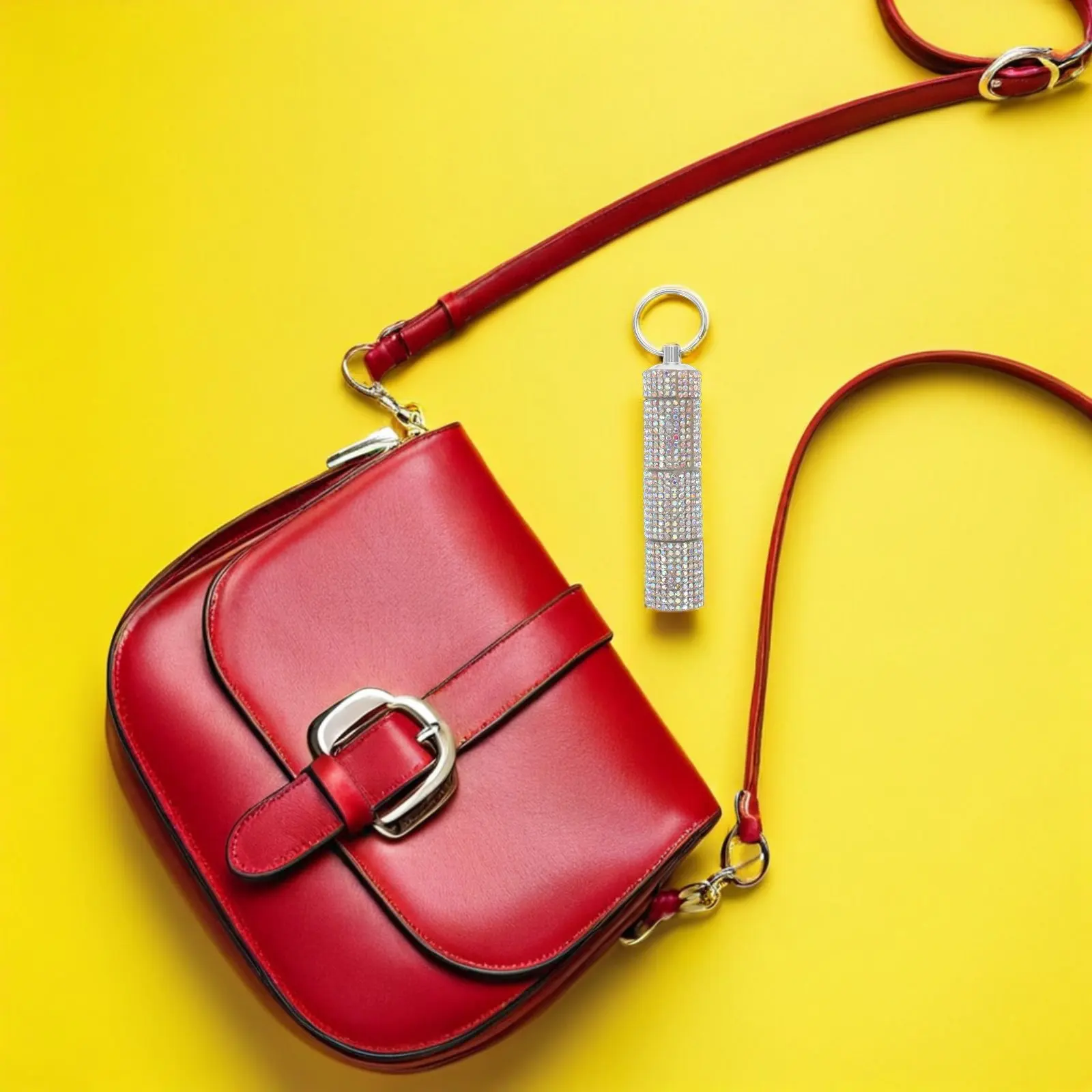 Rhinestone Pill Keychain Holder 3-Compartment Portable Travel Medicine Organizer Metal Pill Case Daily Use Keyring