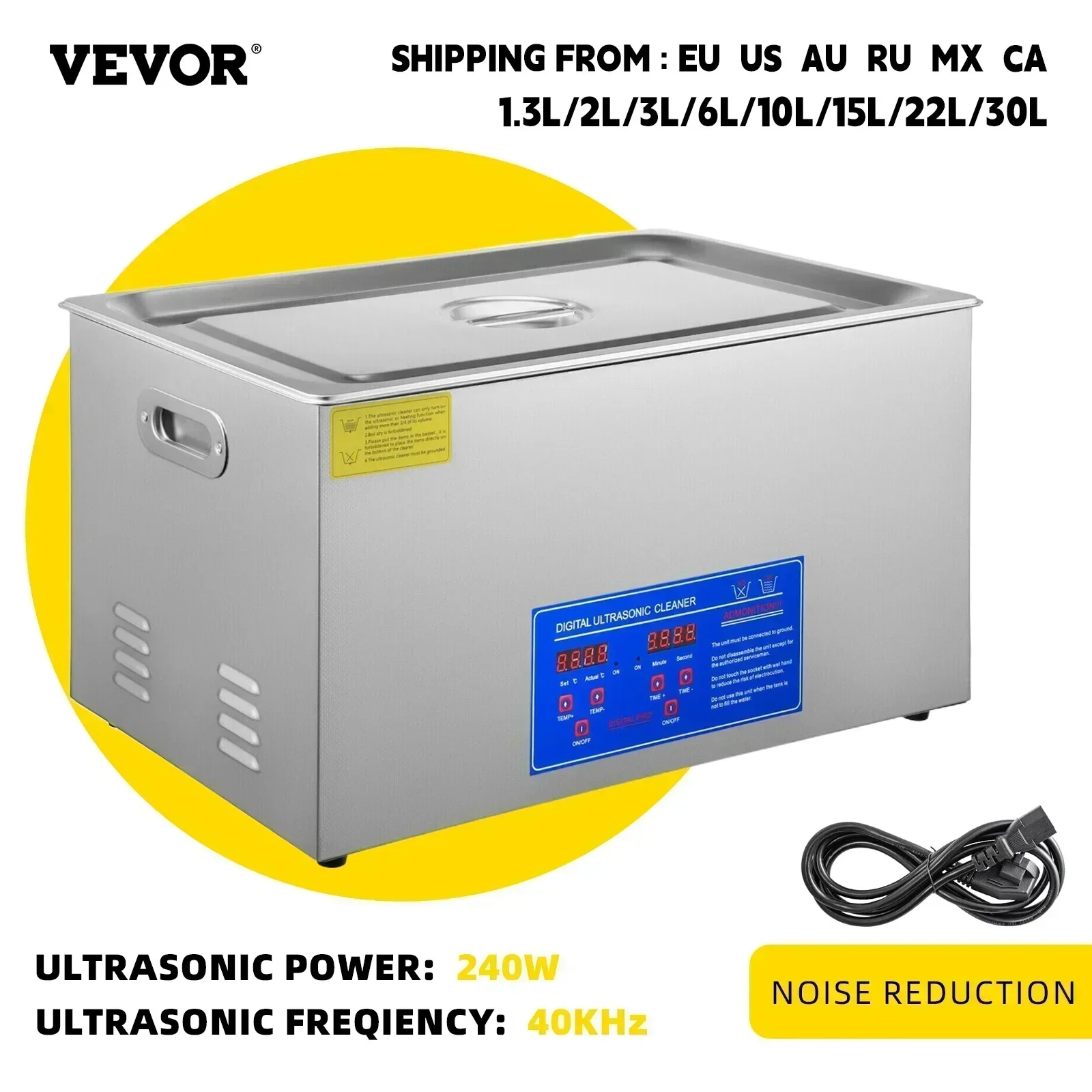 VEVOR  2L 3L 6L 10L 15L 22L 30L Ultrasonic Cleaner Lave-Dishes Portable Washing Machine Diswasher Ultrasound Home Appliances