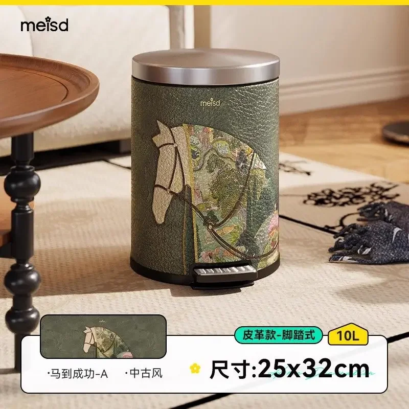 

Pedal Trash Can Stainless Steel Trash Bin Luxury Large Capacity Bedroom Kitchen Litter Bins Round Leather Bathroom Dustbins