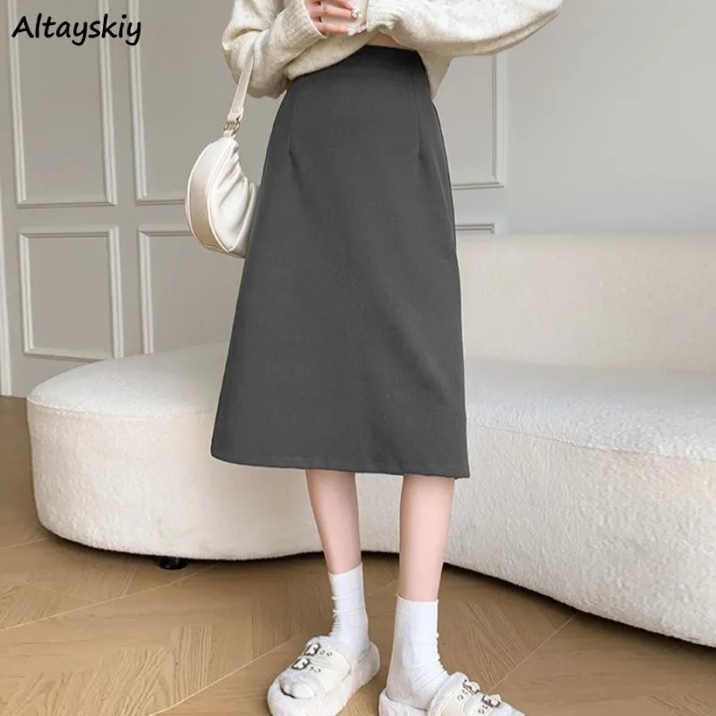 

Elastic Waist Skirts for Women All-match Autumn Winter Solid Ins College Casual Prevalent Elegant Korean Style New A-line Soft