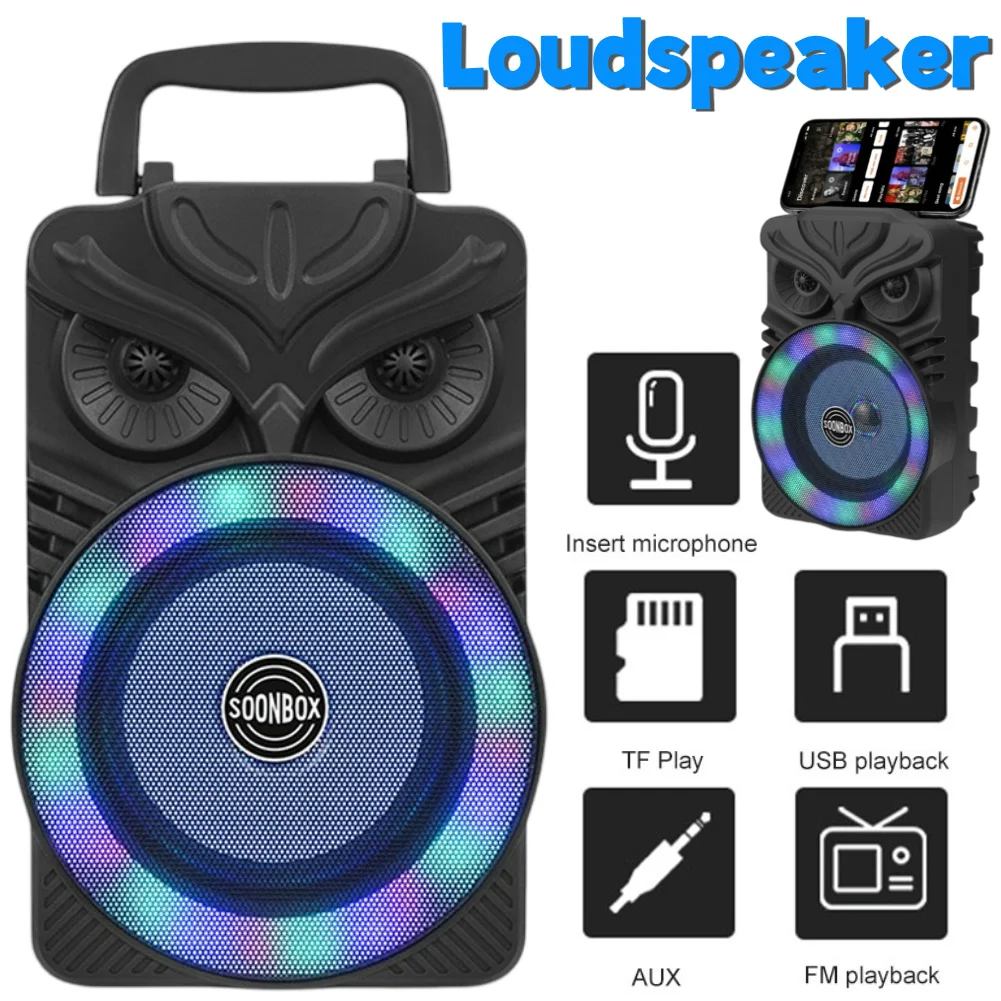 HiFi Bluetooth-Compatible Speaker FM Radio Aux HiFi Stereo Subwoofer RGB Light Karaoke Handheld Sound Subwoofer HIFI Loudspeaker