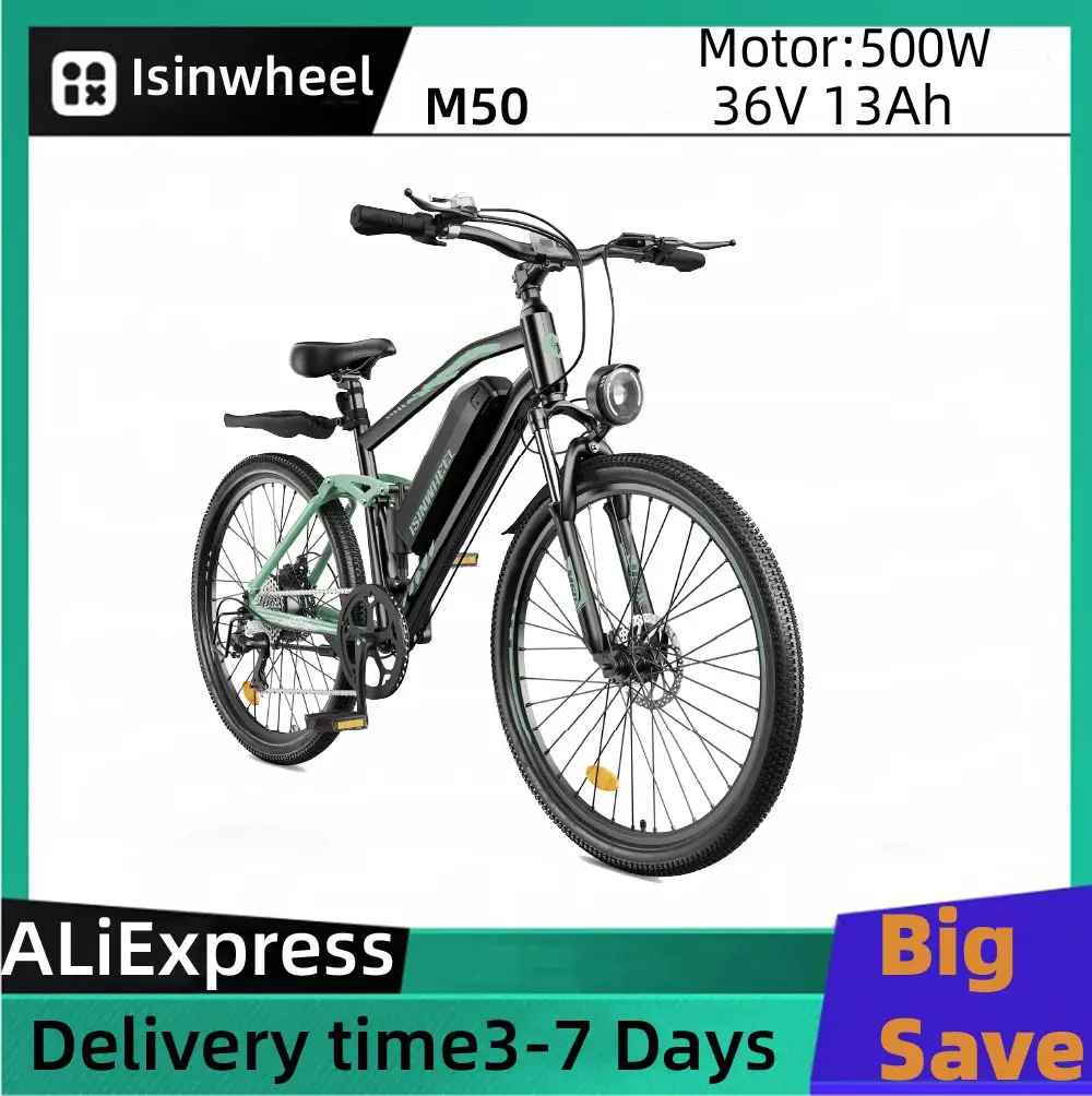 

Isinwheel M50 36V 13Ah Battery Dual suspension E-bike For Adult 500W Motor 27.5 Inch Tires City Electric bicycle