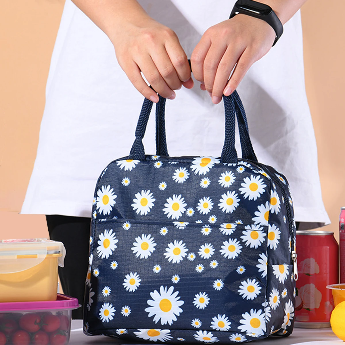 version fresh daisy printed portable lunch box bag Multifunctional insulation pouch Outdoor cold insulation ice pack fashionabl