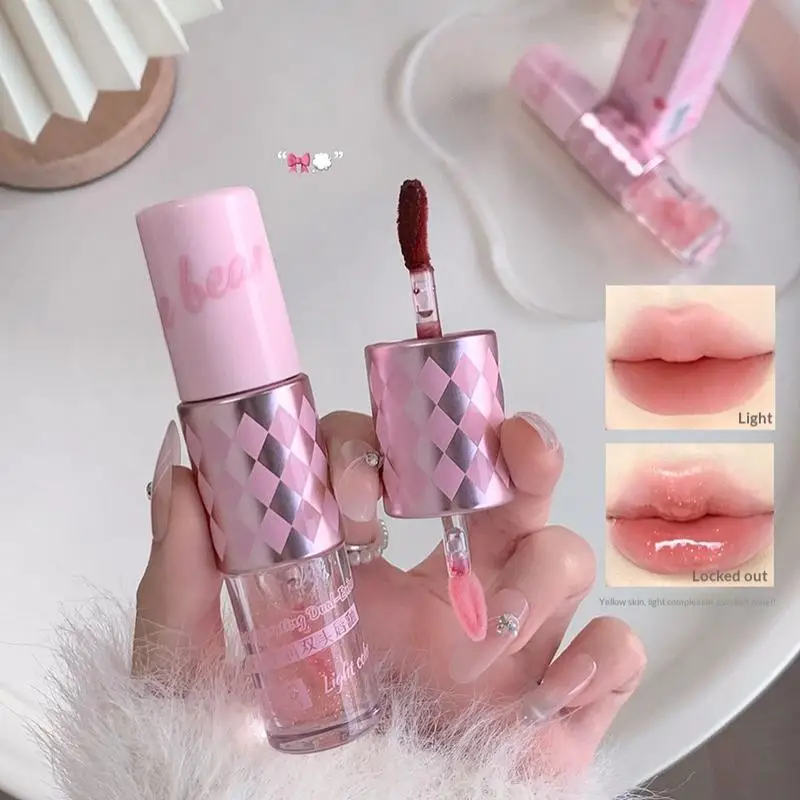 1Pc Gege Bear Double-Head Lip Gloss + Lip Gloss, Shiny And Chubby Lips, Shining Luster, Moisturizing Lips, Essential Lip Gloss
