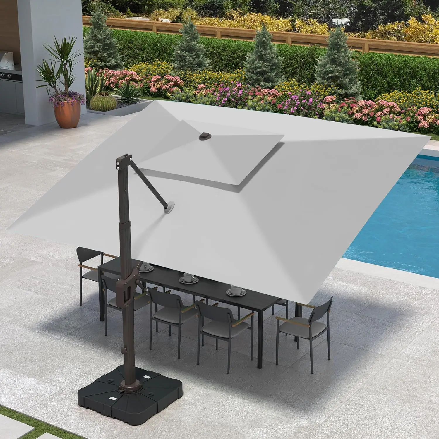 

9 X 12 FT Patio Umbrella with Led Lights and Base Included Outdoor Heavy Duty Double Top Rectangle Offset Umbrellas with 360-de