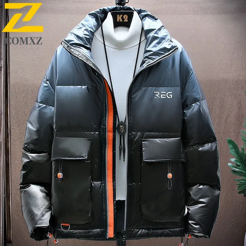 COMXZ Piumino lungo da uomo Moda con cappuccio da lavoro all'aperto Giacca imbottita leggera Cappotto invernale caldo antivento da lavoro casual