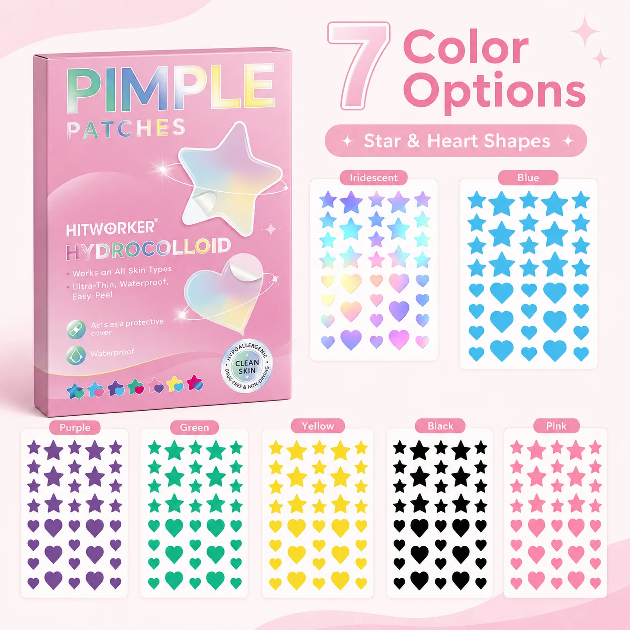 756/252pcs Pimple Patch – Gentle and non-irritating, effectively covers acne and blemishes; Star and Heart-shaped multi