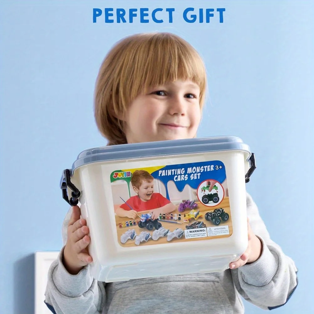 JOYFY Kids Craft Kit Build & Paint Your Own Monster Car DIY Toy Set Friction Powered Truck for Kids Birthday Christmas Gift