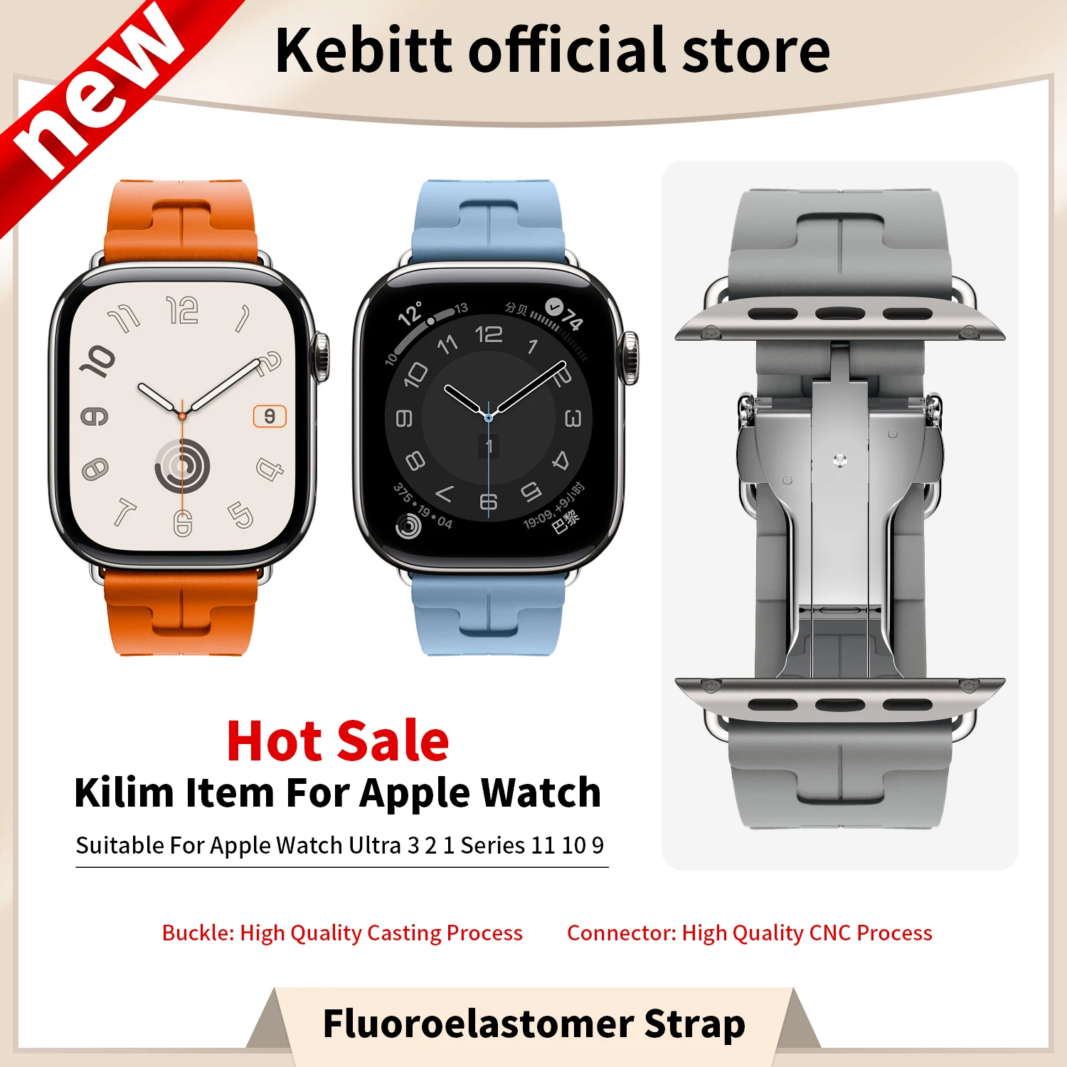 2026 Kilim For Apple Watch Series12 11 10 Ultra4 3 2 SE 3 Deployment Buckle Band Iwatch 46 42 41 45mm 49MM Fluoroelastomer Strap