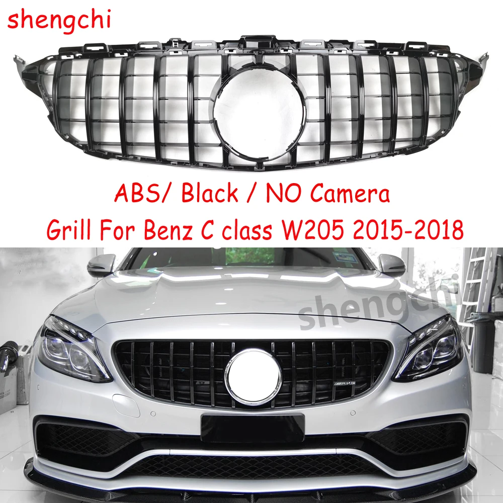 

C205 GT стиль черный без камеры передний бампер Гриль для Mercedes Benz C класса W205 C180 C200 C300 C43 2015-2018, не классическая модель