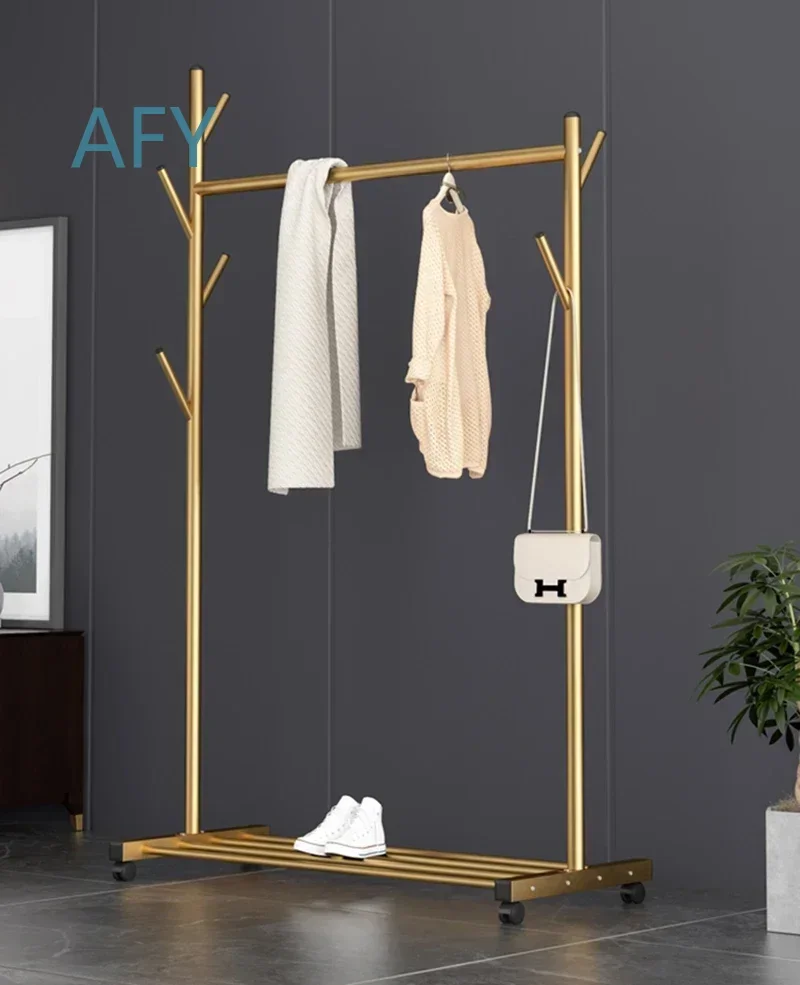 Simple Single Pole Standing Coat Rack With Wheels for Home Office Bedroom Living Room Use Metal Floor Clothes Hanger Rack