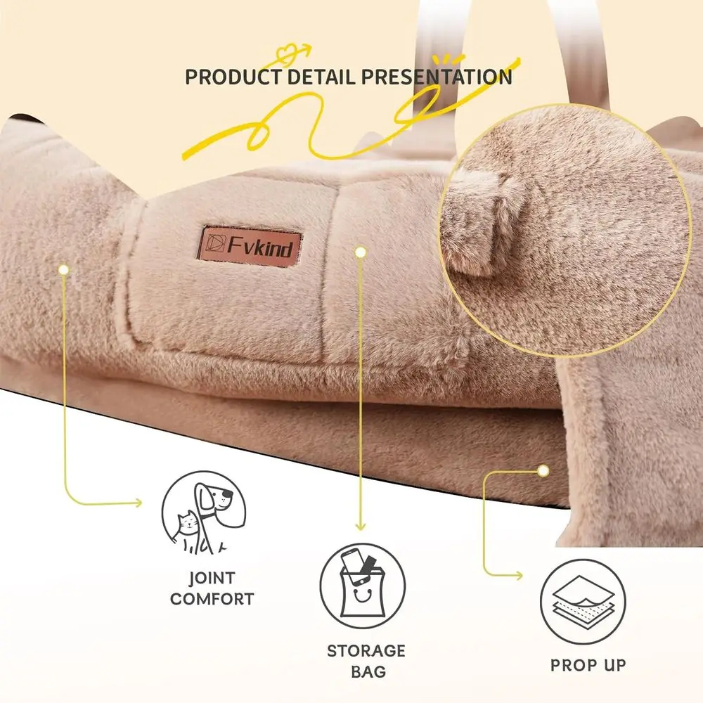 سرير كلب كبير لتقويم العظام مع وسادة وبطانية، فرو صناعي قابل للغسل، غطاء قابل للإزالة، 73x56x12 كاكي