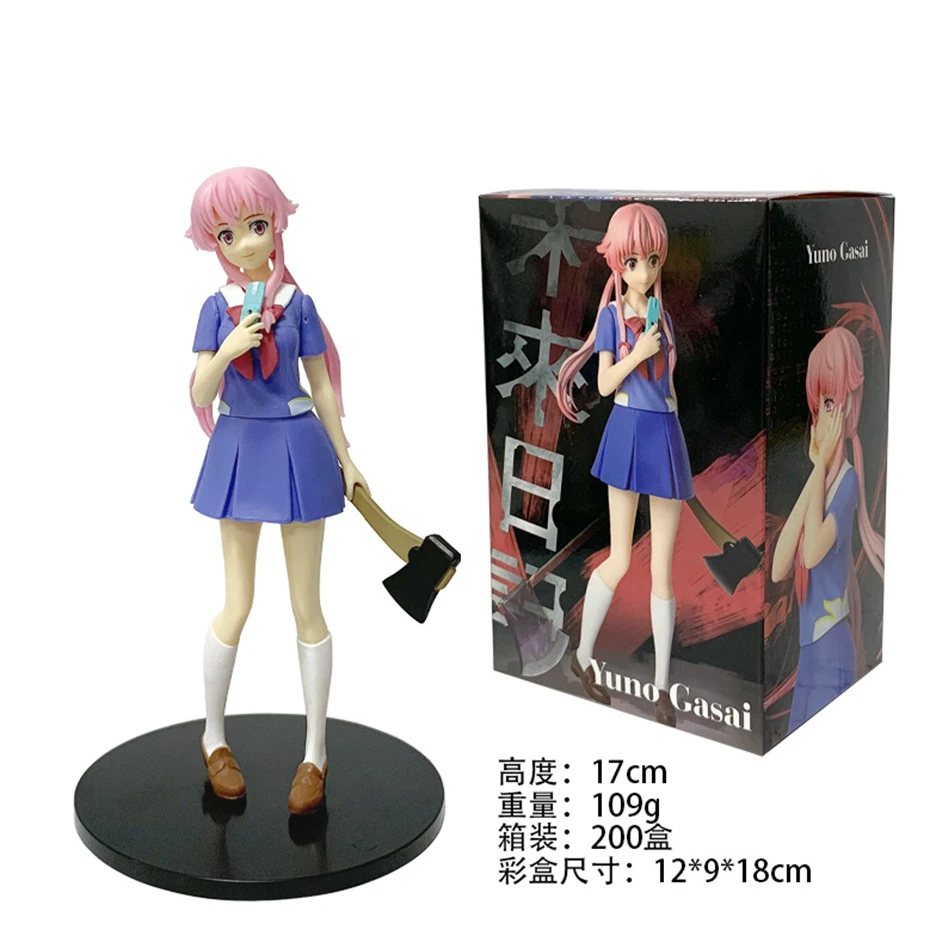 Hot 17cm Future Diary Mirai Nikki Gasai Yuno Anime Uniform Dress Standing Posture Action Figure Model Desktop Toy