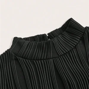 Female flare with simulated neck, short -sleeved short blouse, casual black t -shirt, streetwear slim fit, y2k clothing, monochrome blouse, autumn, winter 10 Main Sales Women's High Collar Blouse - №5