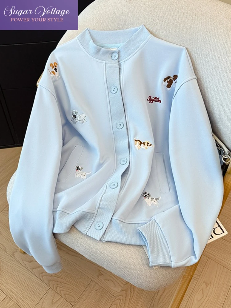 

Повседневная Y2K винтажная бейсбольная форма в стиле Харадзюку, женское свободное пальто с длинными рукавами и вышивкой на пуговицах, осенние элегантные модные толстовки в стиле ретро