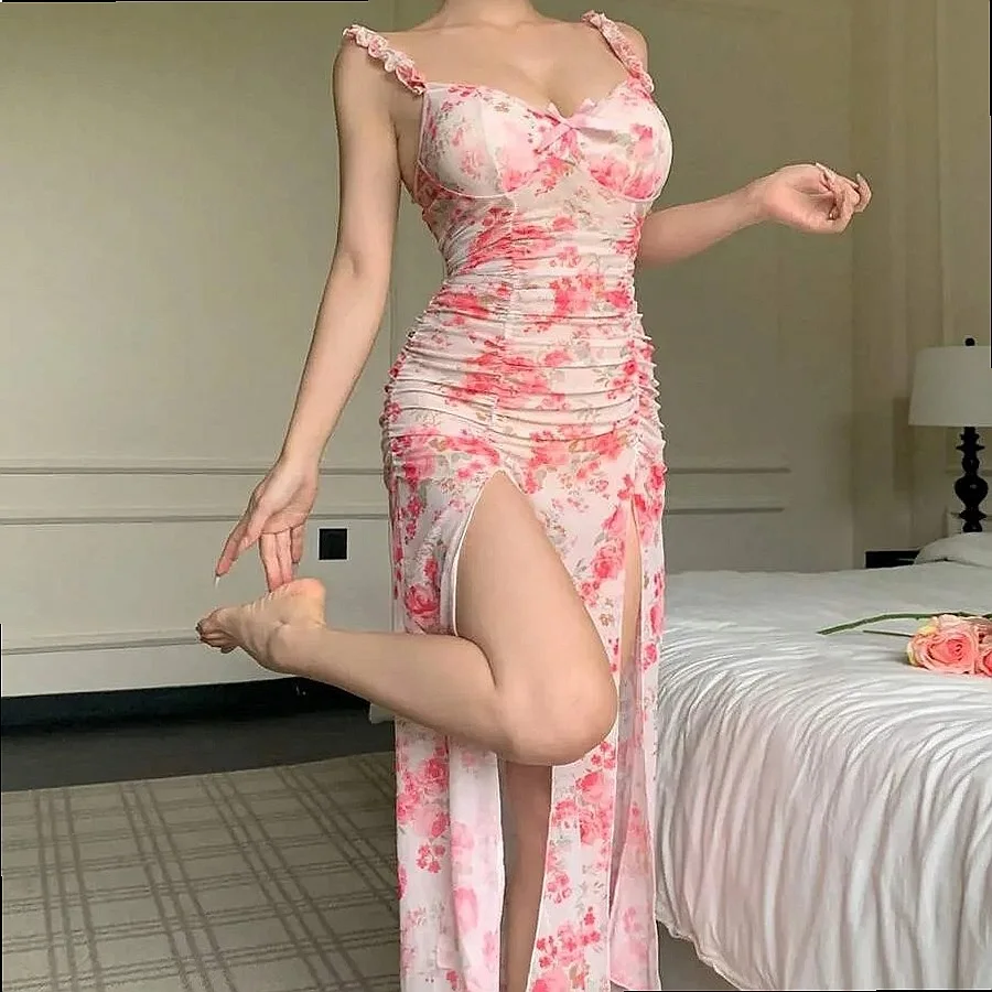 Elegant Printed Camisole Bodycon Dress Sexy Jumpsuit Playsuit Matching Set Spring Summer