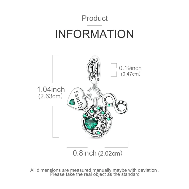 Family Tree Infinity Green Dangle Charms Bead Fit 925 Sterling Silver Charm Bracelet Timeless Family Love Jewelry Gift for Women