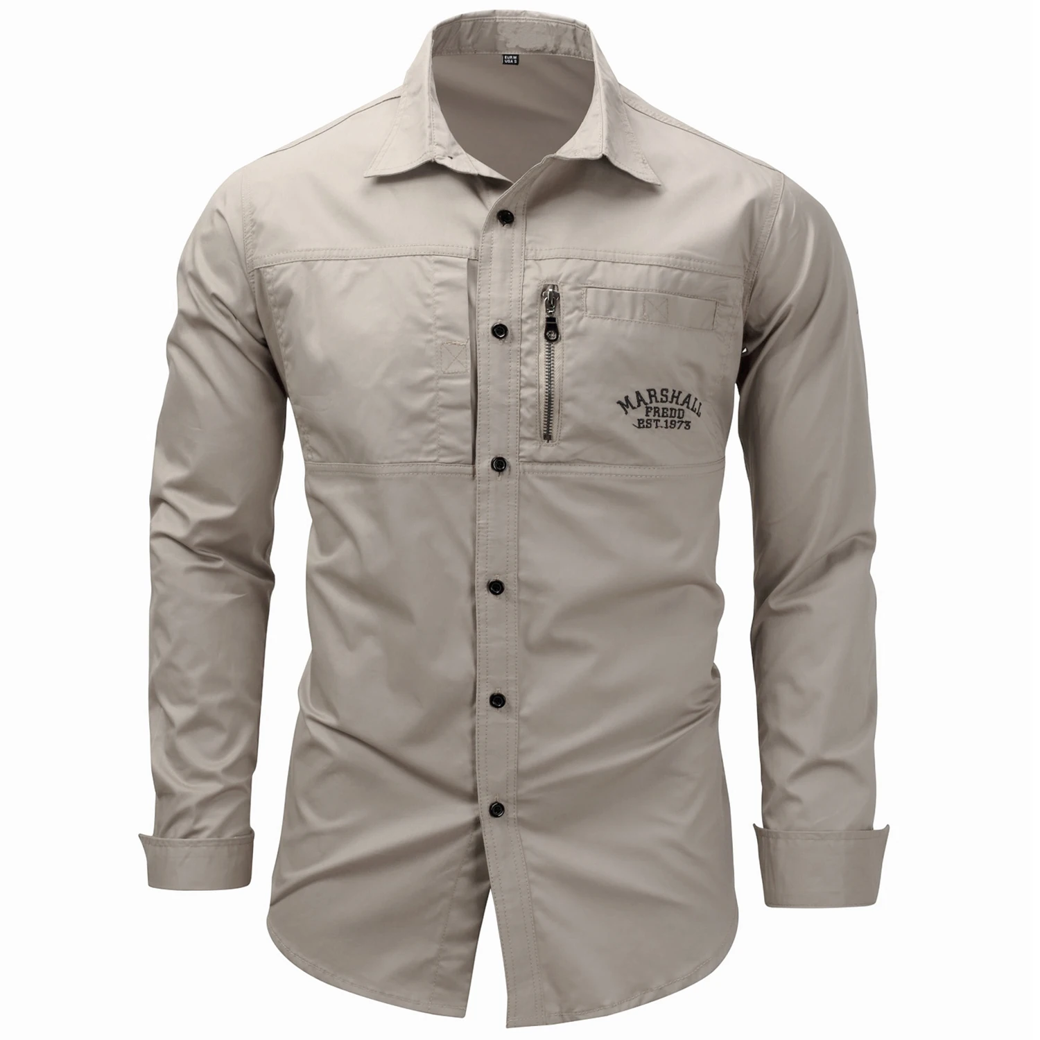 Camisa Safari multibolsillo de algodón 100% para hombre, camisas informales de manga larga con botones de Color sólido y bordado, novedad de 2023