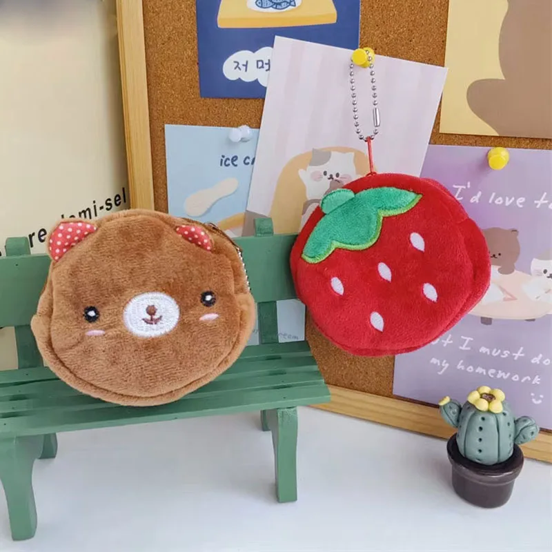 1Pc Cute Fruit Animal Shape Plush Coin Purse Duck Strawberry Purse Bag Pocket Kid's Coin Pouch Wallet for Women Girl