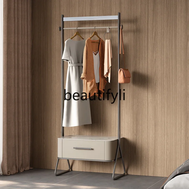 Coat rack minimalist light luxury stainless steel titanium gray high-end multi-functional storage hanger household