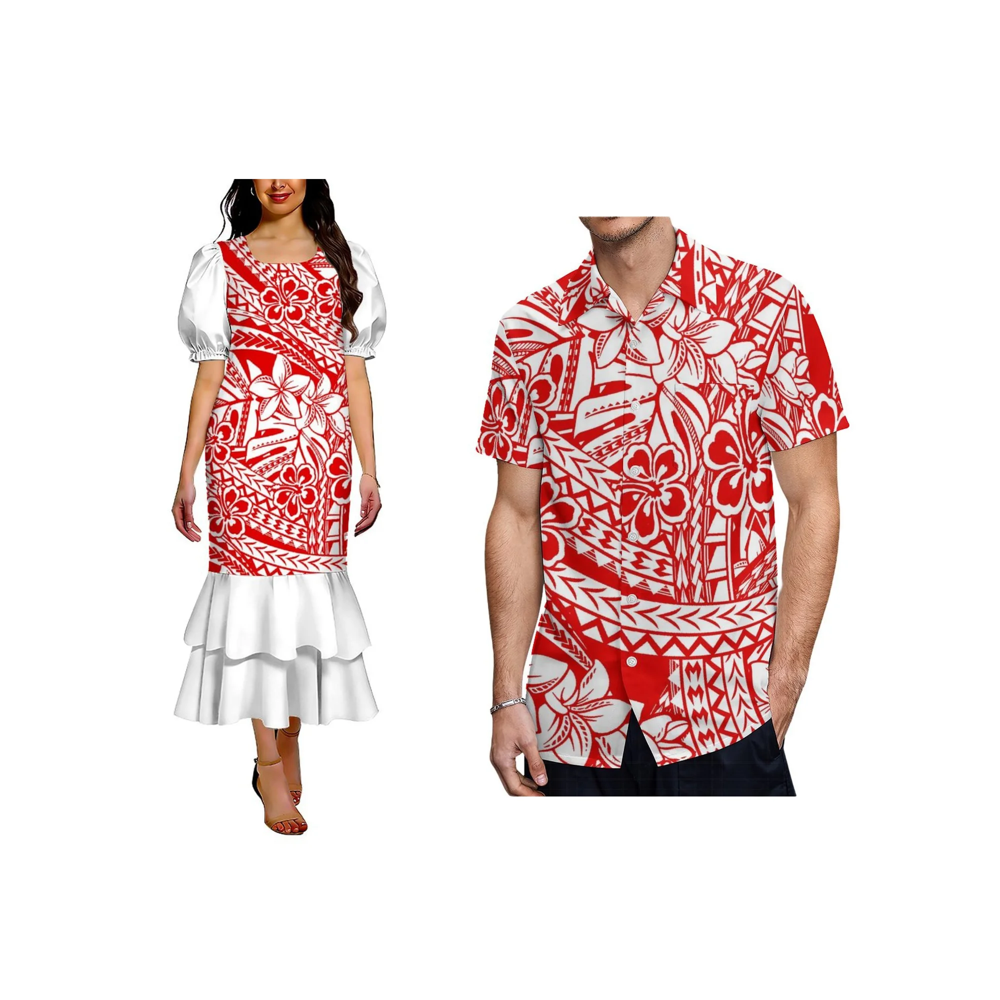 

Платье-муму с полинезийским принтом на заказ, женское, эластичное, с квадратным вырезом, пышное, с двойным шлейфом-«рыбий хвост»