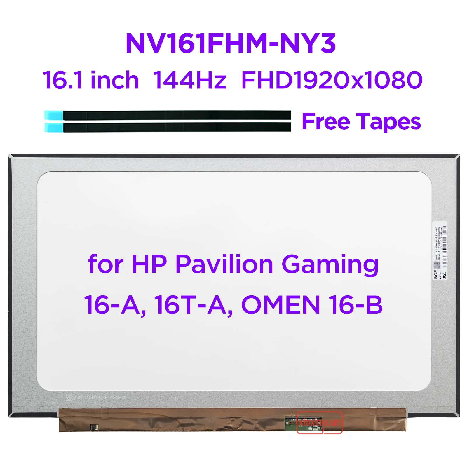 

16.1" IPS 144Hz Laptop LCD Screen NV161FHM-NY3 for HP Pavilion Gaming 16-A 16T-A OMEN 16-B Display 1920x1080 40pin M02082-001