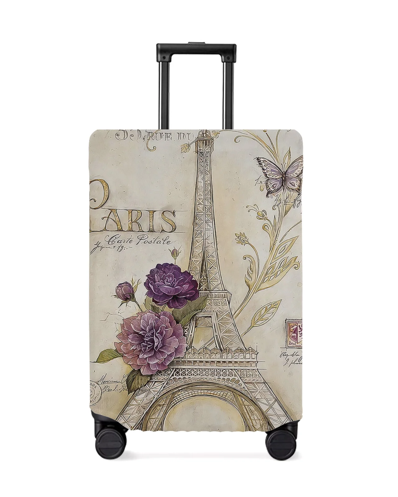 Vintage Eiffel Tower Flowers Butterfly Travel Luggage Cover Elastic Baggage Cover Suitcase Case Dust Cover Travel Accessories