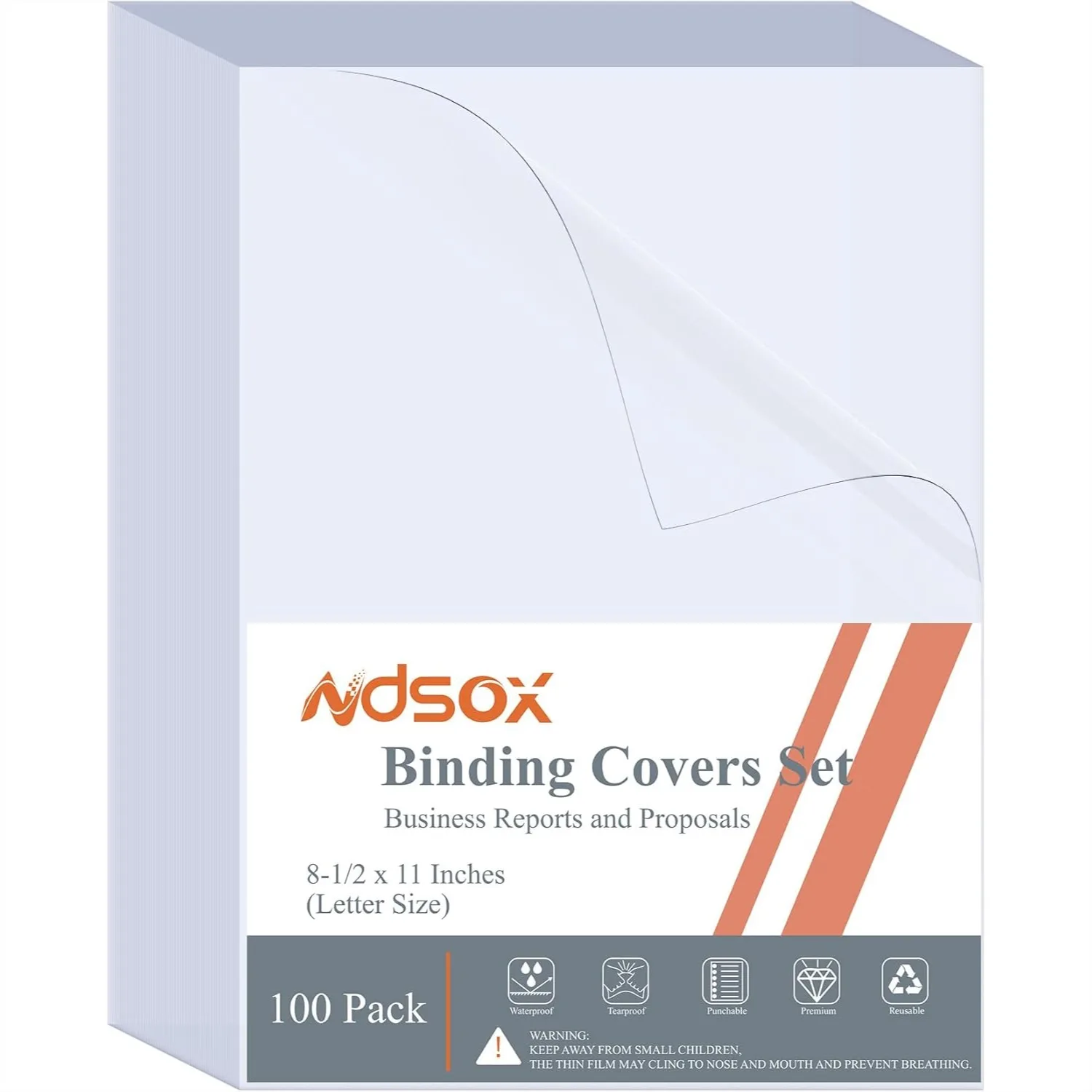 

100 Pack Clear Binding Covers 8 Mil Polypropylene Letter Size for Business Reports and Presentations, Un-Punched, Square Corners