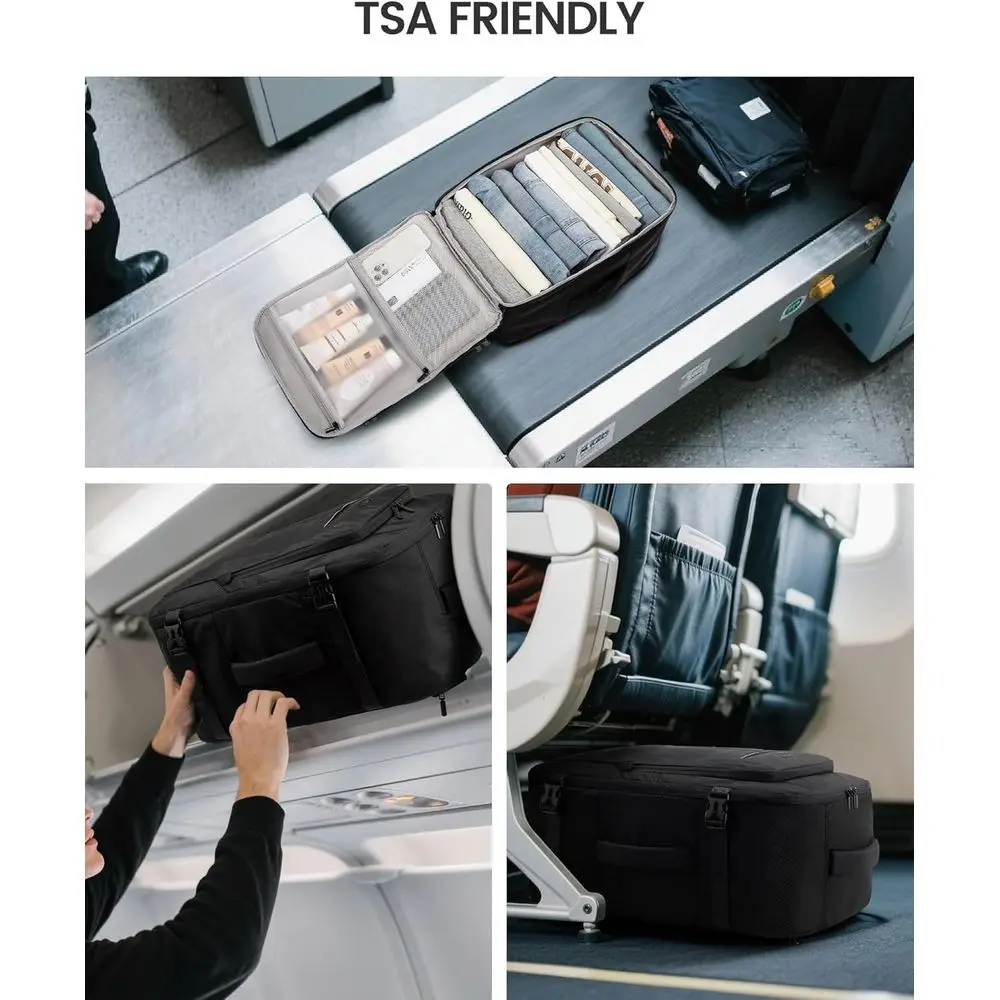 Mochila de viagem masculina 40L, aprovada para bagagem, 3 cubos de embalagem, cabe em laptop 17,3, resistente à água, preta