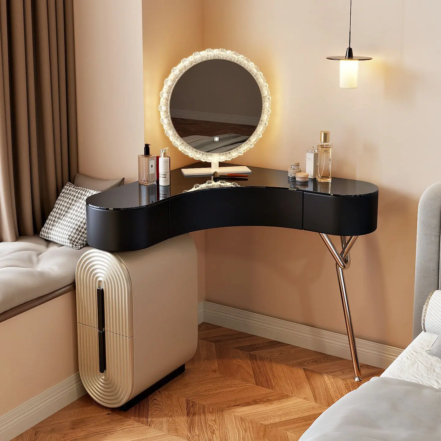 Factory Direct 2026 Top Rated Bedroom Small Apartment Comb Makeup Table Modern Simple Corner Dresser Bedside Storage Integrated