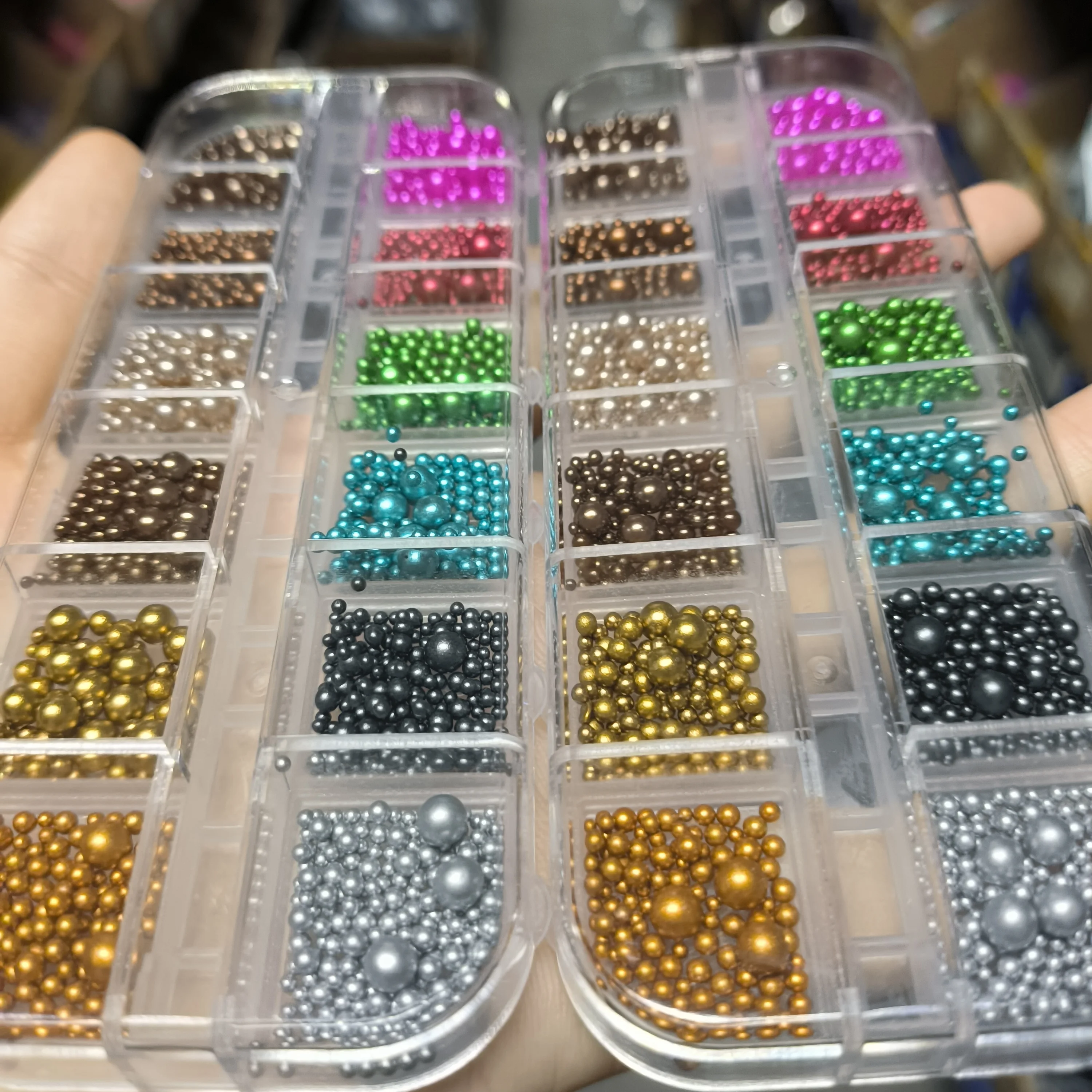 6/12Grids 3D Christmas Colorful Pearls Bead Nail Charms Mixed Round Balls Nail Art Decorations Xmas Beads DIY Manicure Jewelry