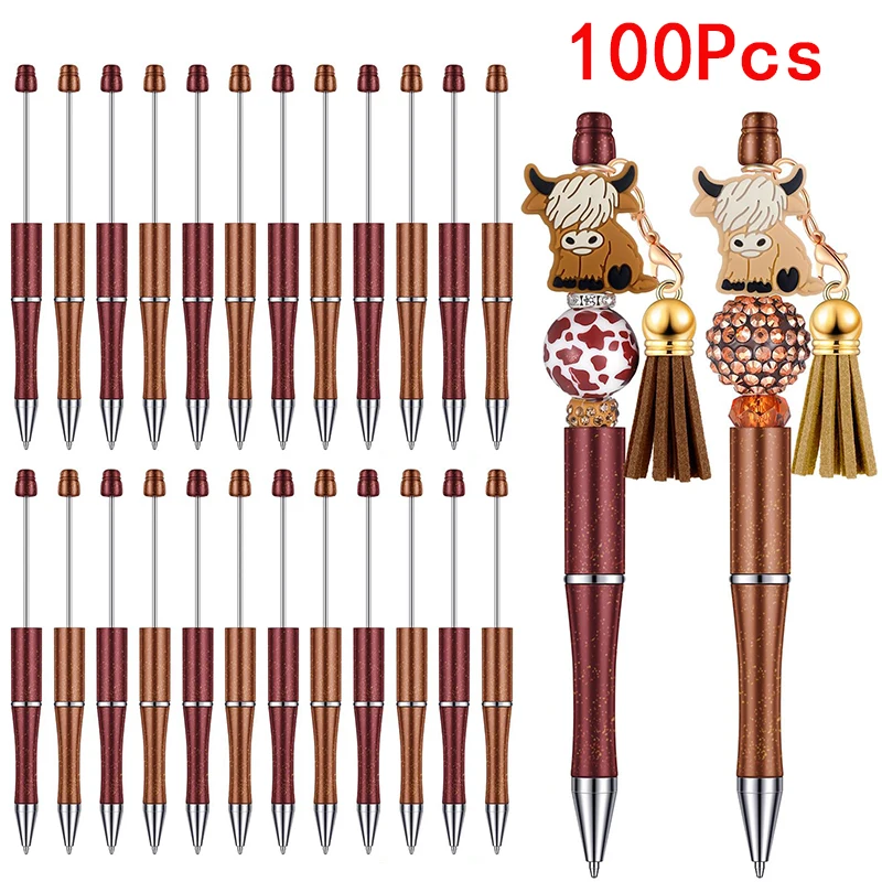 

100Pcs Plastic Beadable Pens Bead Pens for DIY Gift Black Ink