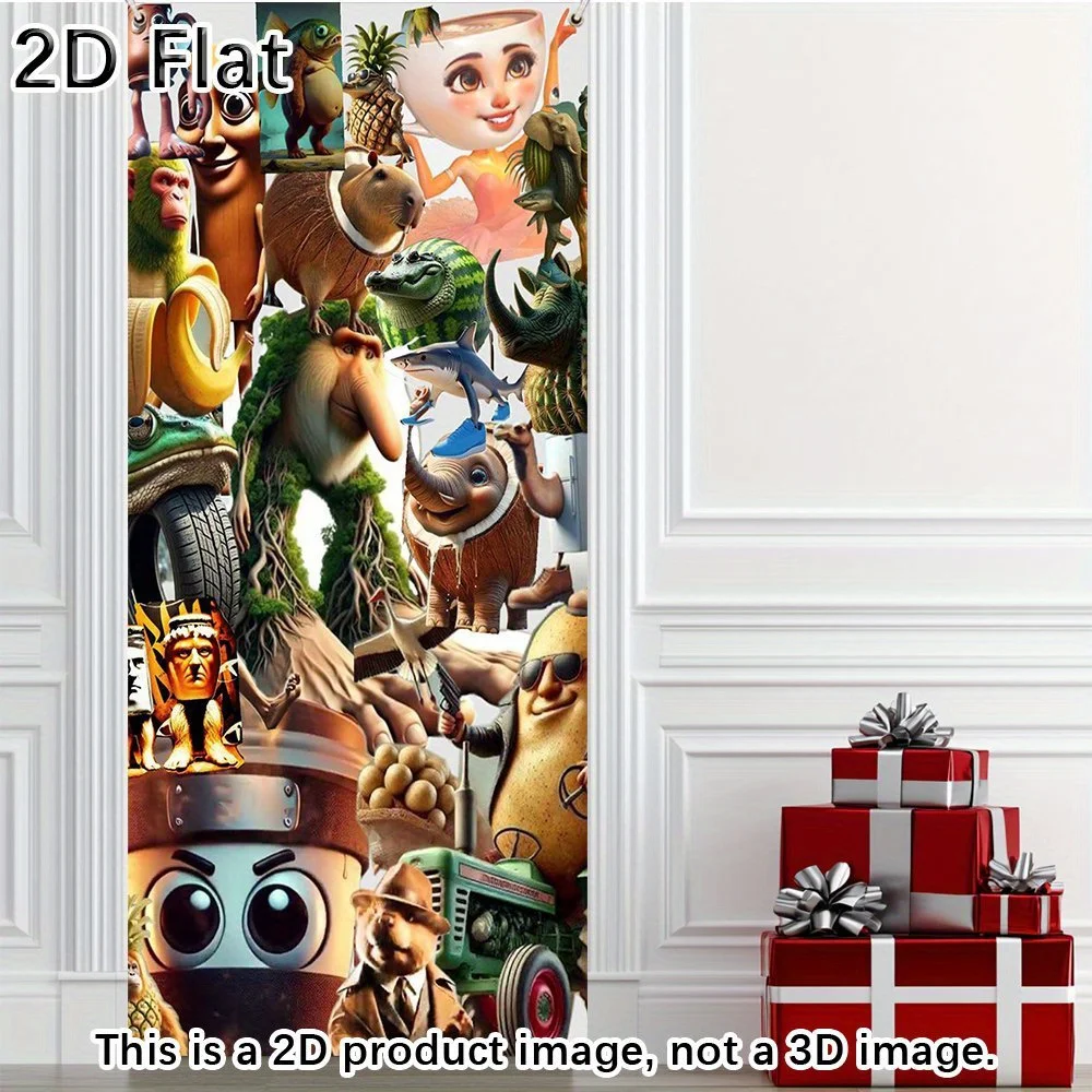 1 مجموعة 2DDoor راية شخصية كرتونية تصميم الإيطالية Brainrot ستارة الباب حفلة عيد ميلاد الديكور راية 2026 #4