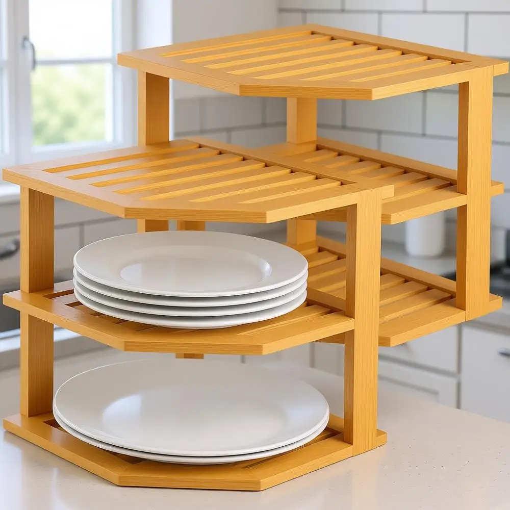 

Органайзер для тарелок или шкаф – бамбуковая полка для хранения на кухне или в ванной, компактная подставка для посуды, столешницы, шкафа, сковородок