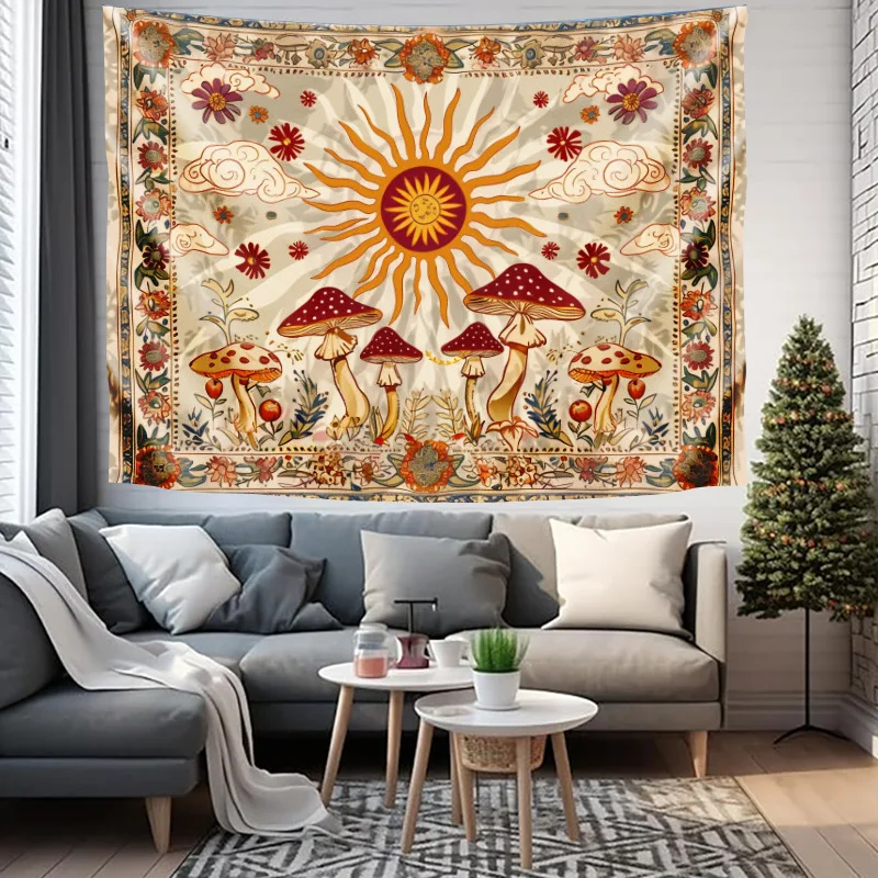 VIKAMA Vintage Sun-Moon Tapisserie Skyline Bohemian Schlafzimmer Wandbehang Stoff Mysteriöse Wohnzimmerästhetik