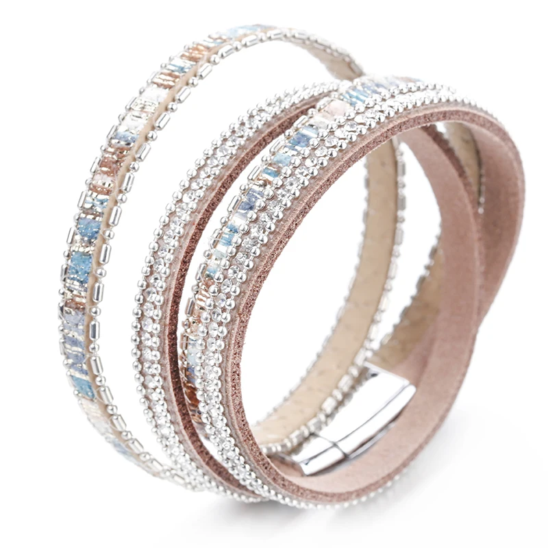 

Amorcome Graffiti Leather Bracelets For Women Shiny Crystal Vintage Boho Multilayer Double Wrap Bracelet Femme Jewelry Gift