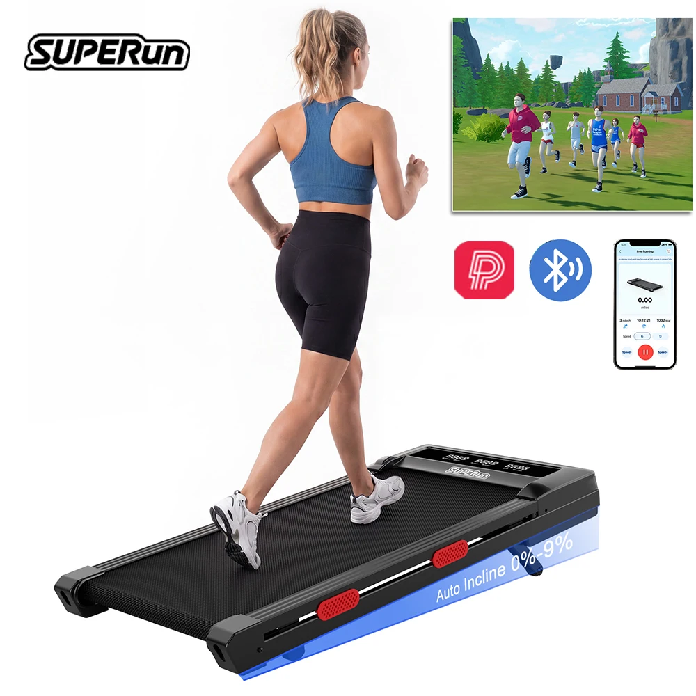 3.0HP Raceable Walking Pad Under Desk Treadmill with 9% Incline Adjustable Speed 1-6KM/H LCD Screen Display 136KG Load For Home